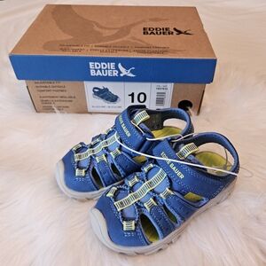 NWT Size 10 Blue and Lime Eddie Bauer Bump Toe Sandals with Velcro Strap